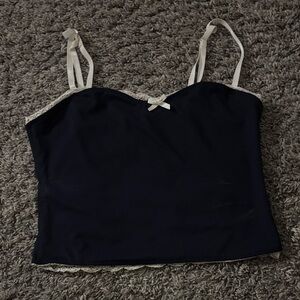 PacSun Navy Camisole with White Lace Trim